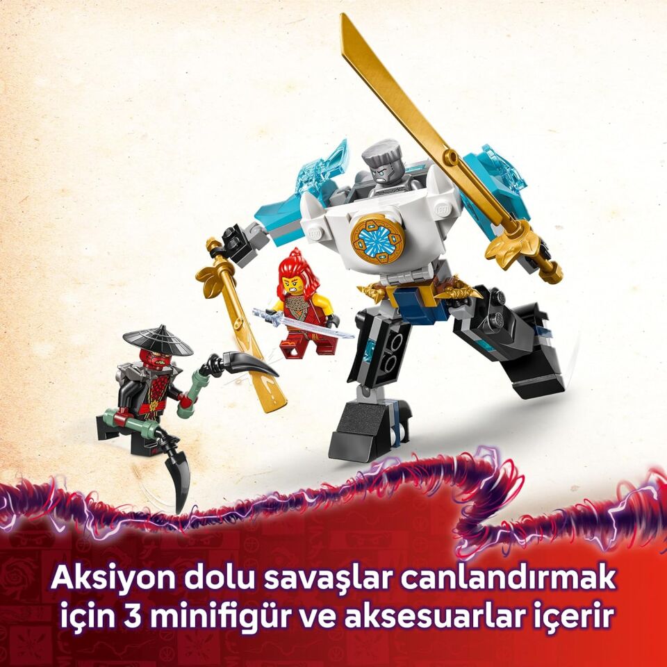 LEGO NINJAGO Zane’in Savaş Zırhı Mech’i 71827-6 Yaş ve Üzeri Çocuklar için 3 Minifigürlü Yaratıcı Oyuncak Yapım Seti, Doğum Günü Hediyesi (92 Parça)