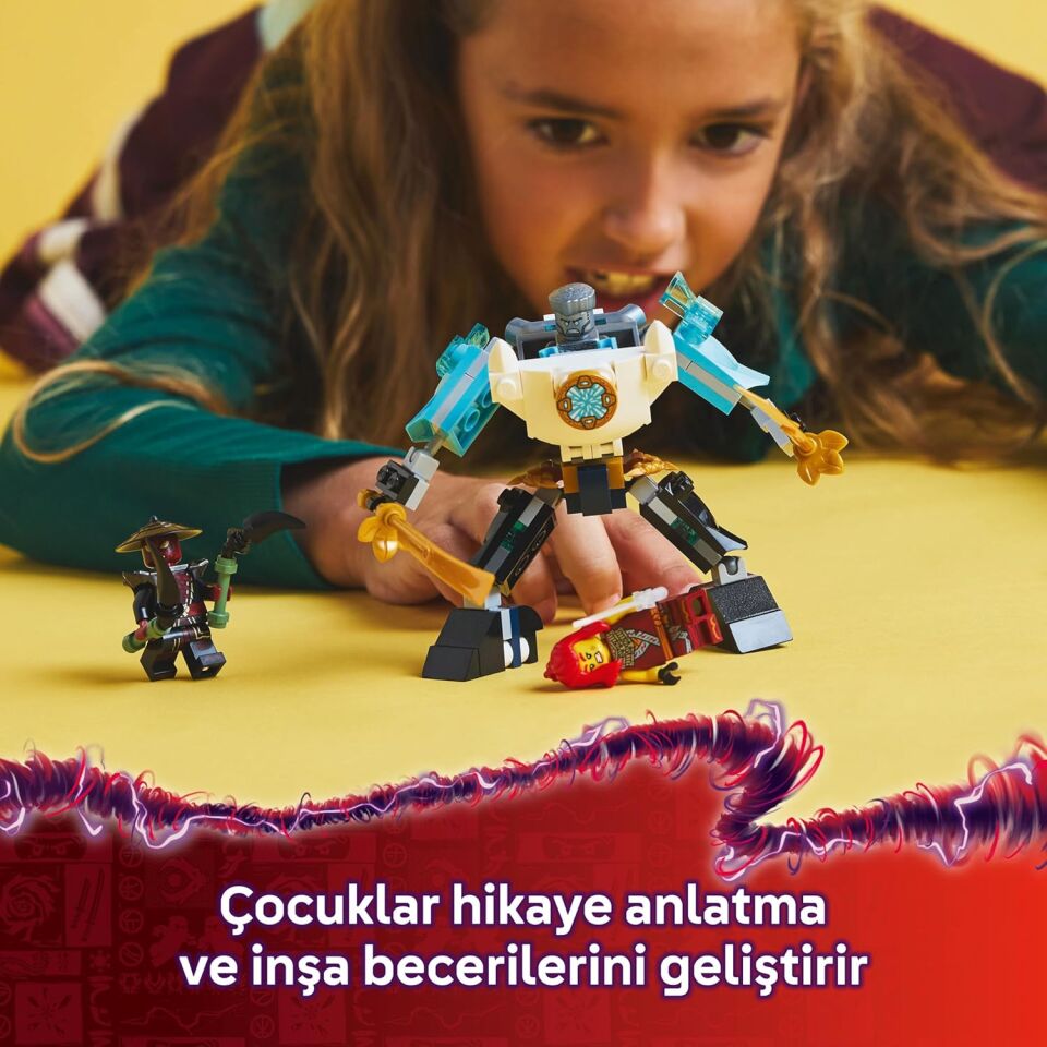 LEGO NINJAGO Zane’in Savaş Zırhı Mech’i 71827-6 Yaş ve Üzeri Çocuklar için 3 Minifigürlü Yaratıcı Oyuncak Yapım Seti, Doğum Günü Hediyesi (92 Parça)