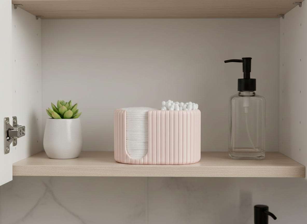 Pamuk ve Kulak Çubuğu Düzenleyici - Dekoratif Banyo Organizeri - Pastel Pembe