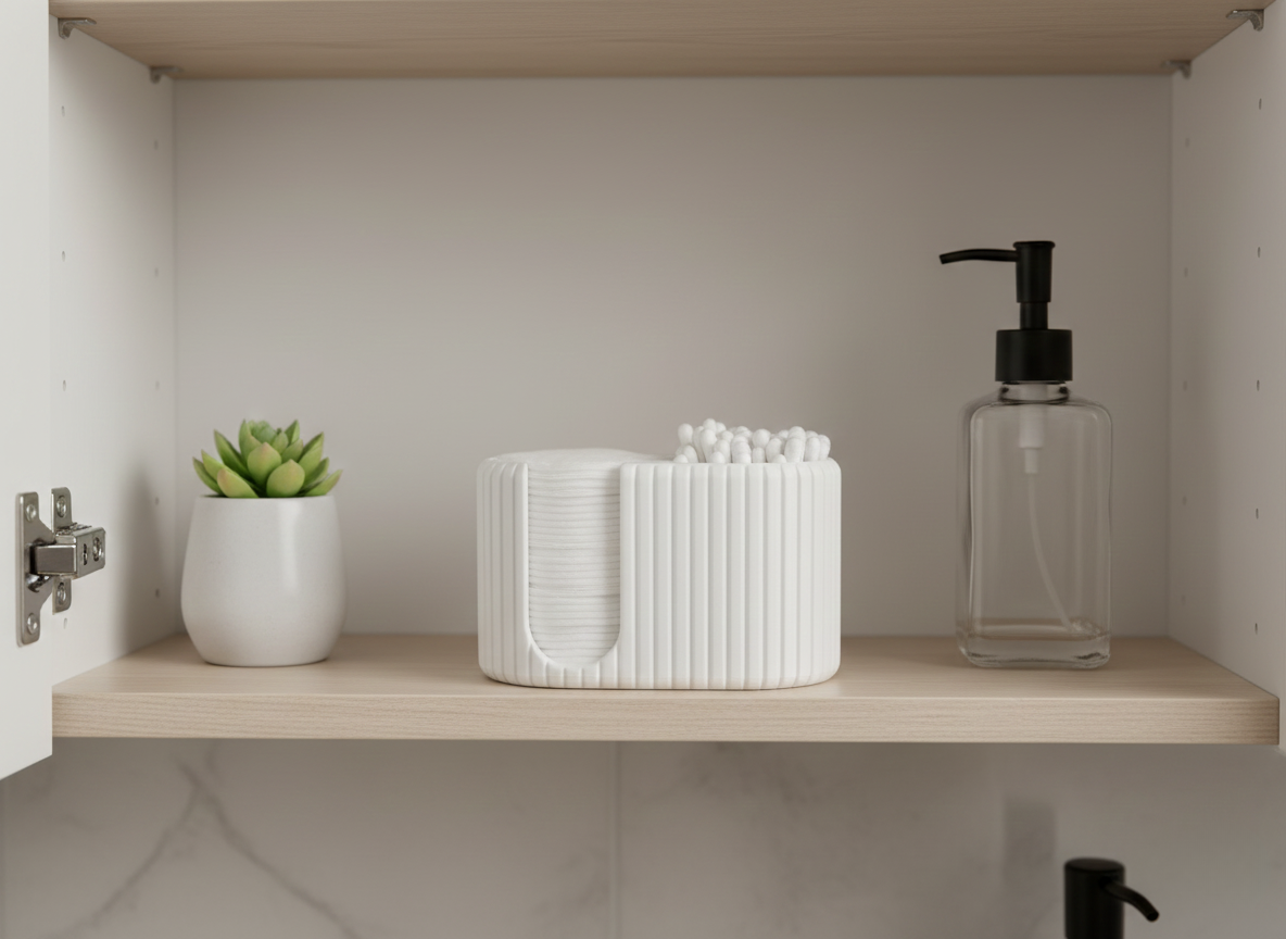 Pamuk ve Kulak Çubuğu Düzenleyici - Dekoratif Banyo Organizeri- Beyaz