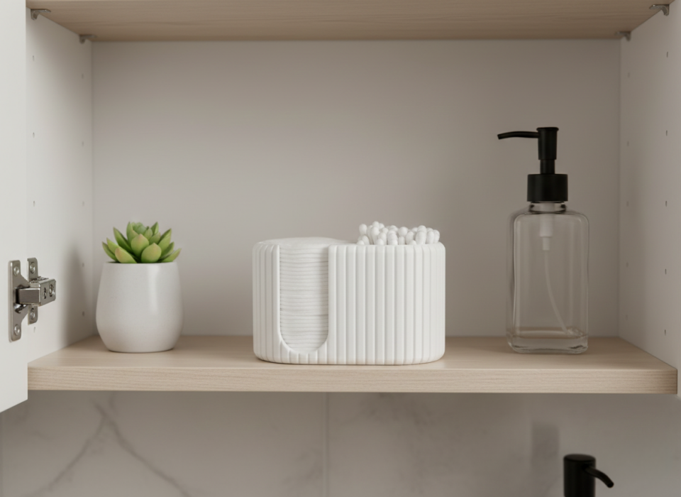 Pamuk ve Kulak Çubuğu Düzenleyici - Dekoratif Banyo Organizeri- Beyaz