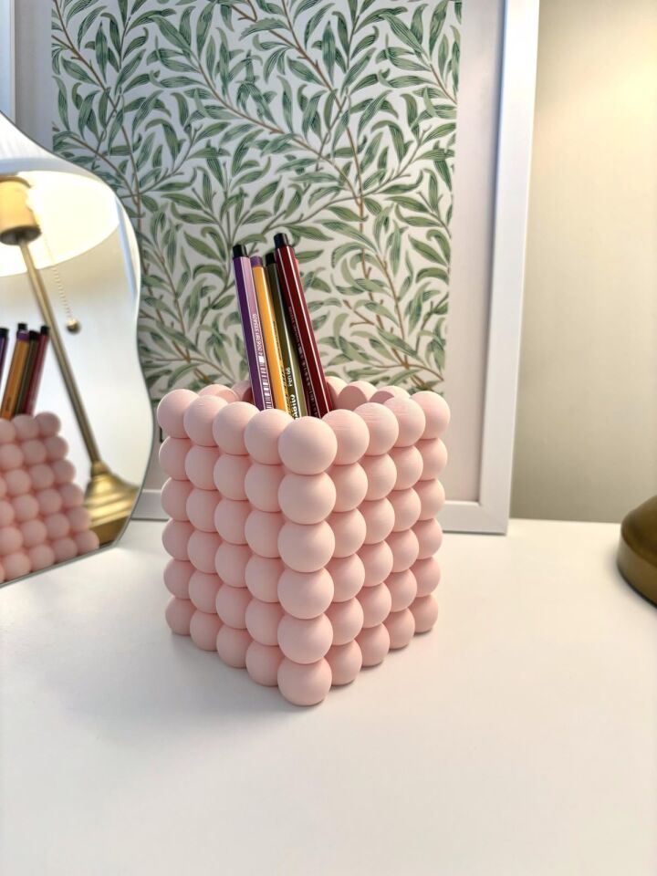 Estetik Kabarcıklı (Bubble) Makyaj Organizeri / Çok Amaçlı Kalemlik - Masa Düzenleyici- Pembe