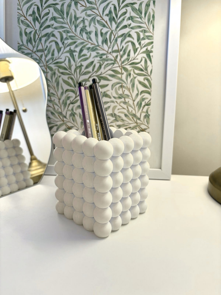 Estetik Kabarcıklı (Bubble) Makyaj Organizeri / Çok Amaçlı Kalemlik - Masa Düzenleyici-Beyaz