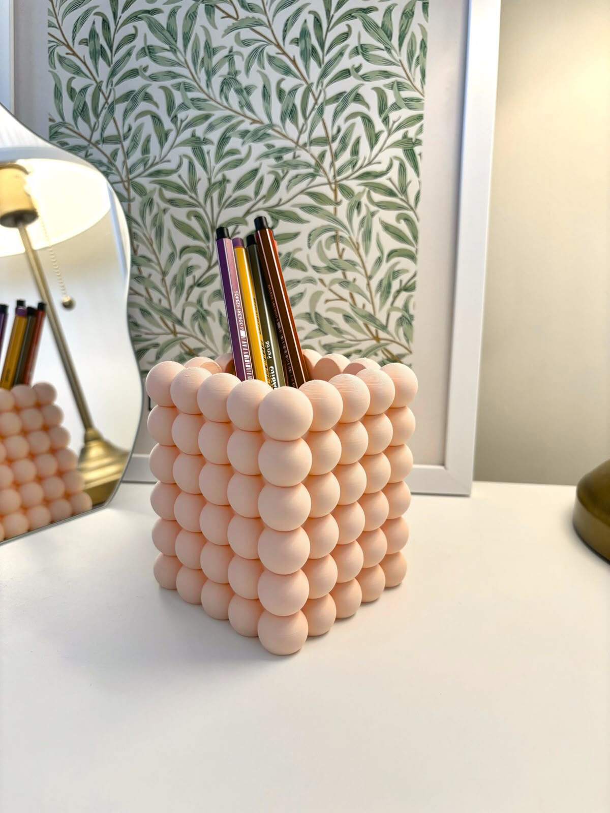 Estetik Kabarcıklı (Bubble) Makyaj Organizeri / Çok Amaçlı Kalemlik - Masa Düzenleyici-Bej