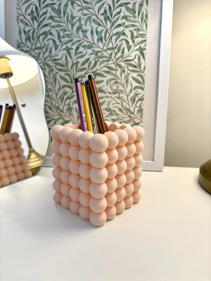 Estetik Kabarcıklı (Bubble) Makyaj Organizeri / Çok Amaçlı Kalemlik - Masa Düzenleyici-Bej