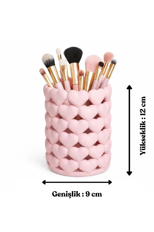 Kalpli Pembe Organizer – Makyaj Fırçalık, Kalemlik ve Aksesuar Düzenleyici - 9 x 12 cm