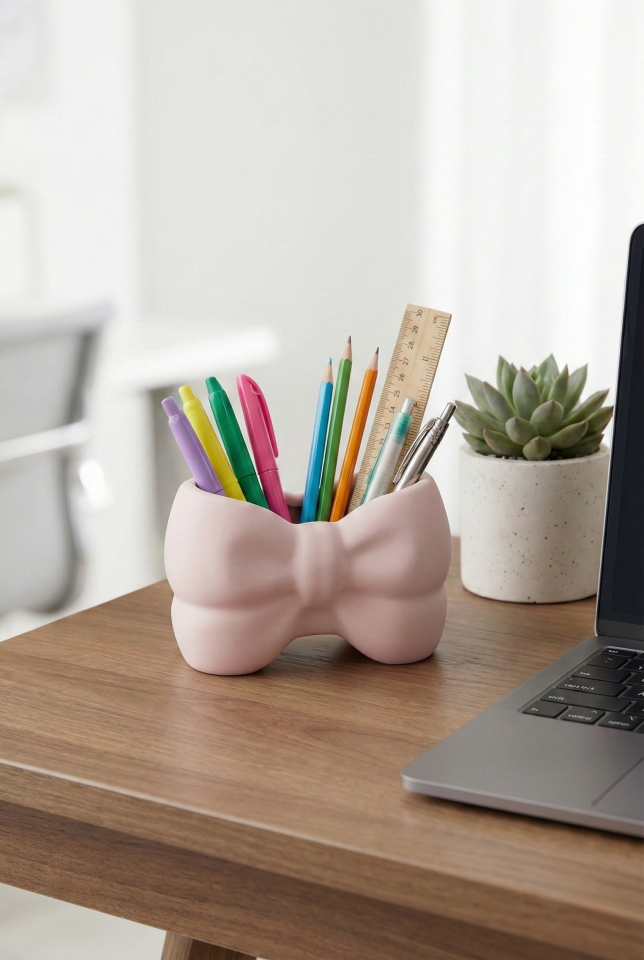 Pembe Fiyonk Tasarımlı Makyaj Fırçalık Kalemlik ve Masaüstü Organizer Düzenleyici