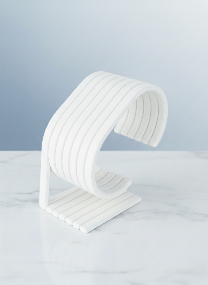 Beyaz Modern Saat Standı - Akıllı Saat, Bileklik Tutucu ve Masaüstü Organizer