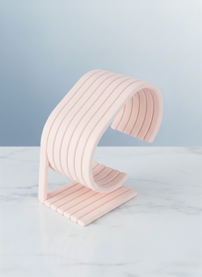 Pembe Modern Saat Standı - Akıllı Saat, Bileklik Tutucu ve Masaüstü Organizer