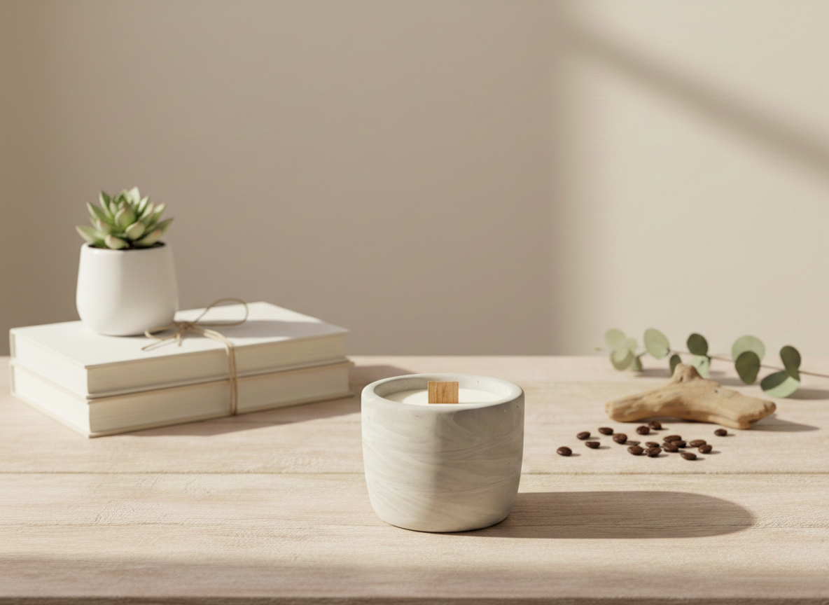 Premium El Yapımı Mermer Desenli Mum Çikolata Kokulu & Ahşap Fitilli-100% Handmade Dekoratif Mum