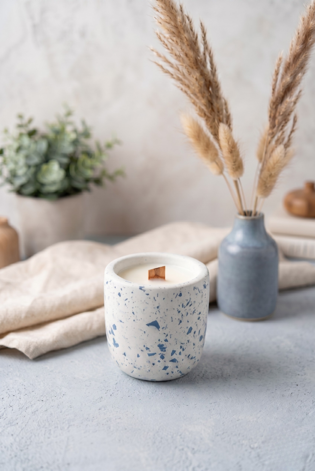 Mavi Beton El Yapımı Dekoratif Mum-100% Handmade