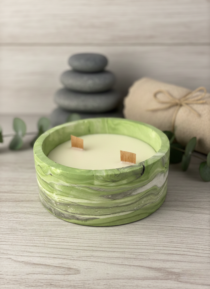 Çift Ahşap Fitilli Dekoratif Büyük Boy Mum-100% Handmade