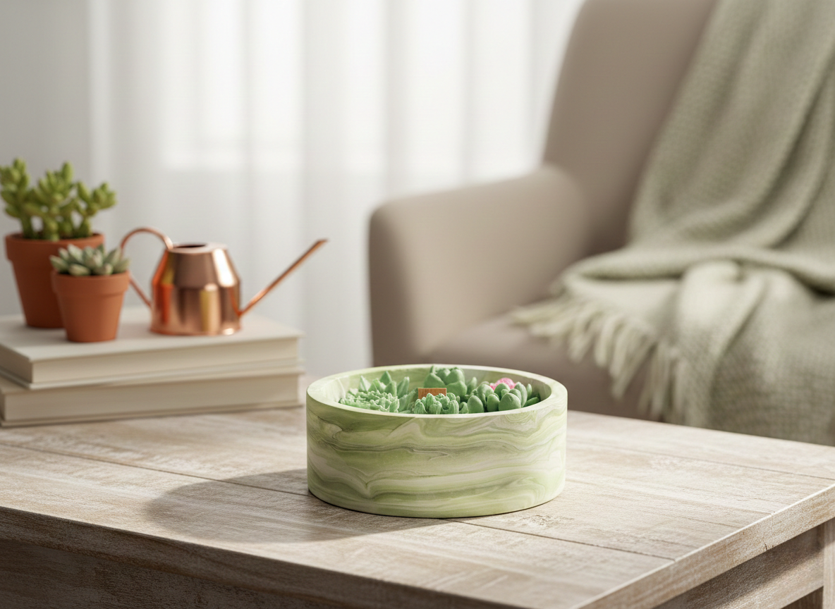 Yeşil Beton Saksı Tasarım Mum-100% Handmade