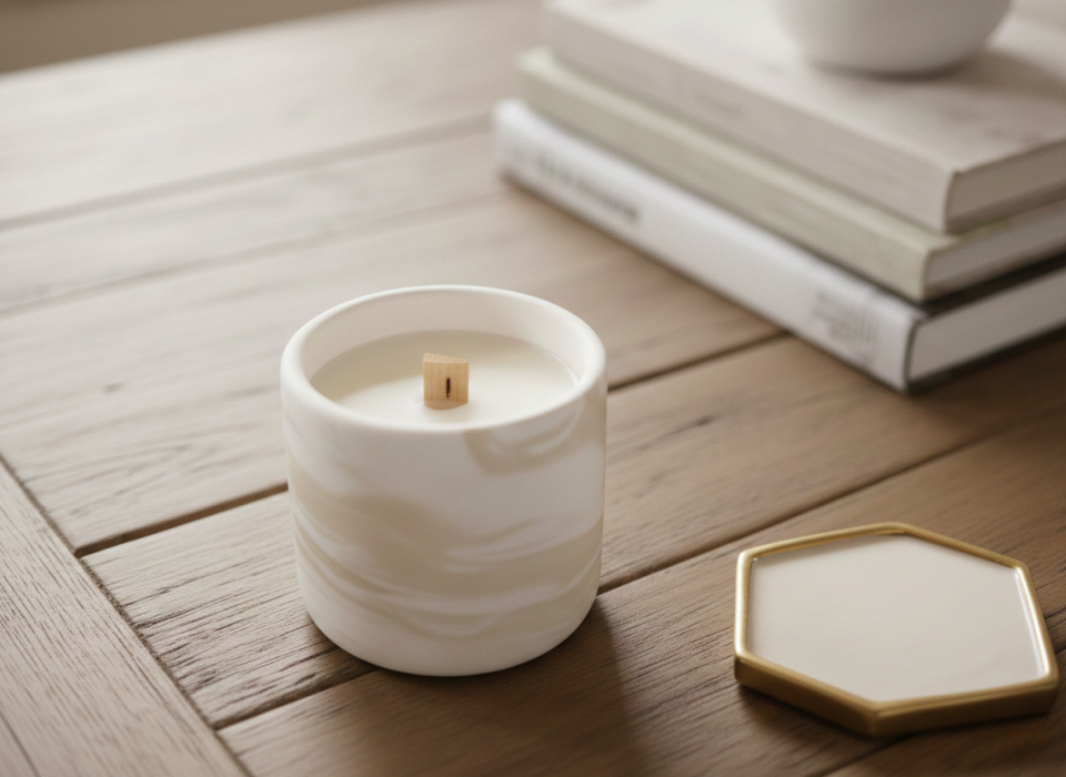 Premium El Yapımı Mermer Desenli Beton Mum-100% Handmade