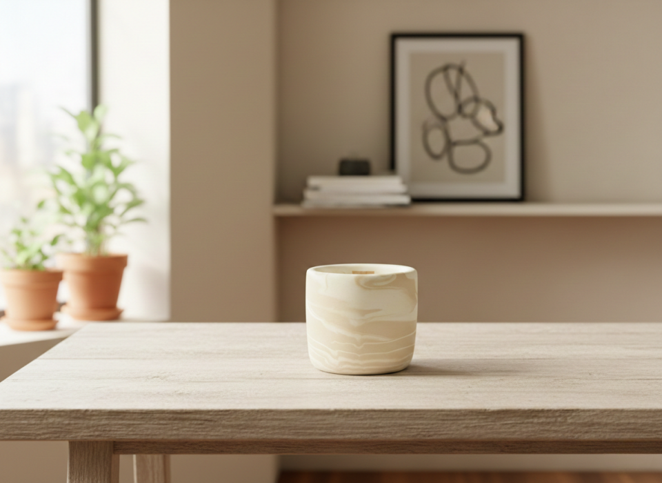 Premium El Yapımı Mermer Desenli Beton Mum-100% Handmade